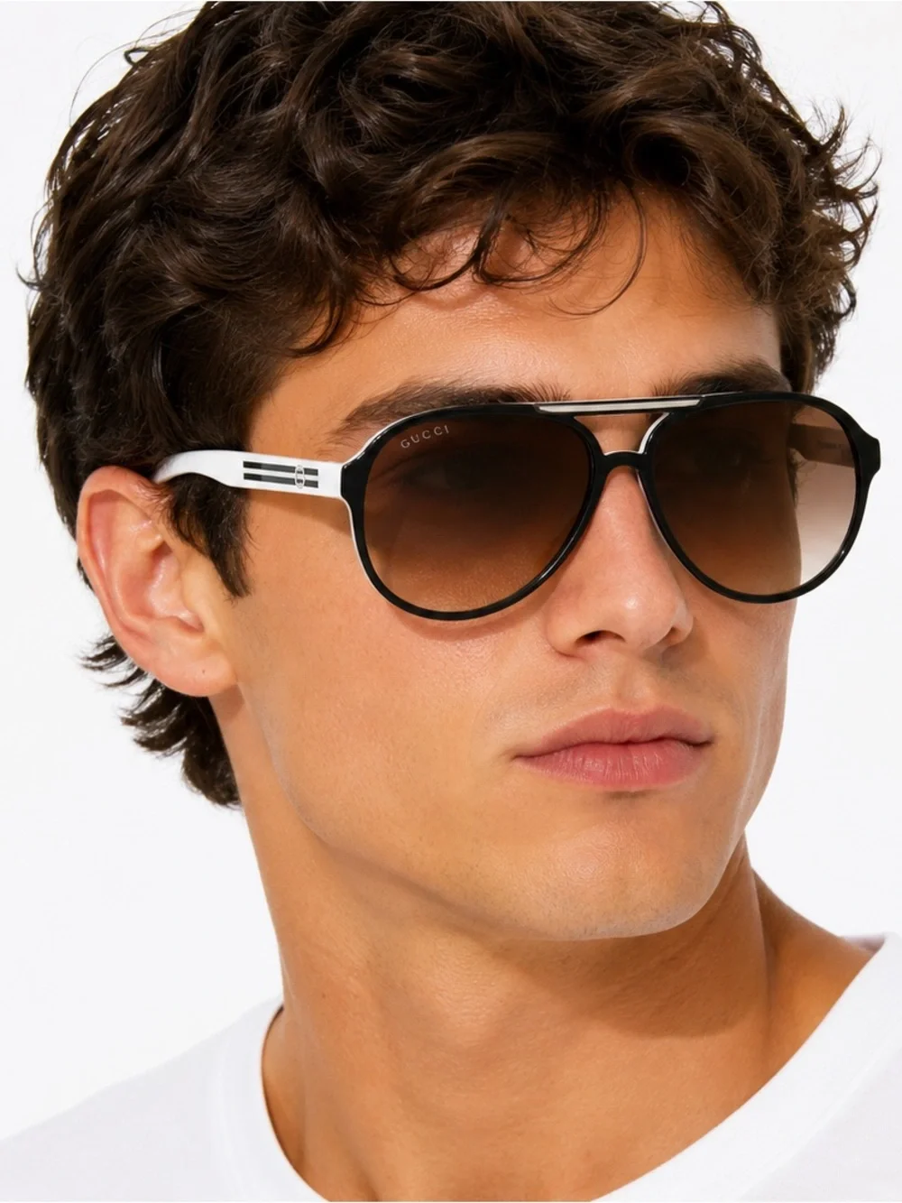 Gucci GG1627/S Aviator Sunglasses – White & Black – Made in Italy